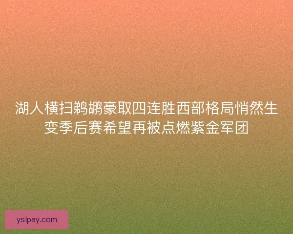 湖人横扫鹈鹕豪取四连胜西部格局悄然生变季后赛希望再被点燃紫金军团